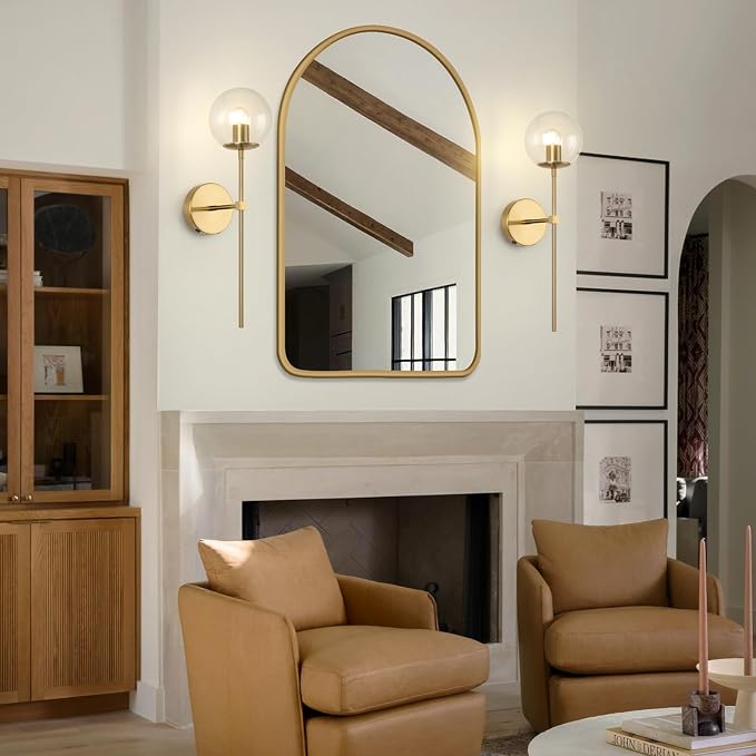 Battery Operated wall Sconce Set of 2 Glass Globe 3000~6000K Rechargeable Wall Light Fixture Wireless Wall Lights with Clear Glass Shade for Living Room, Hallway, Bedroom(2 Pack)
