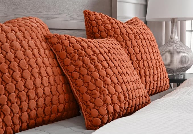 Set of 2 Throw Pillow Covers 18x18 Decorative Farmhouse Pillow Covers Velvet Square Cushion Covers Bubble Texture Pillowcase for Couch Sofa Bed Living Room, Rust
