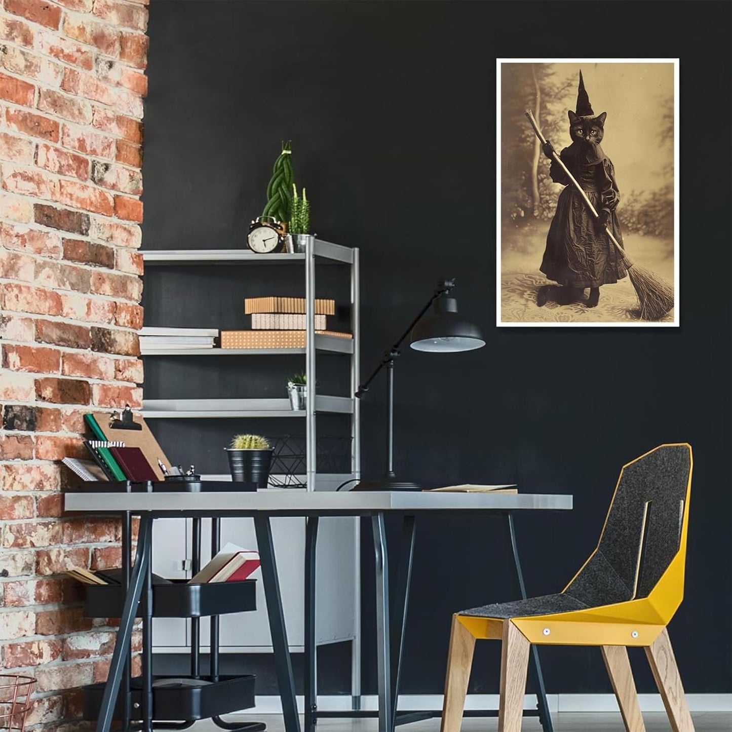 Halloween Decor Posters Black Cat Witch Canvas Wall Art Vintage Spooky Print Of Gothic Room Family Dark Academia Decorations Creepy Picture Poster Aesthetic 12X16inch Unframed