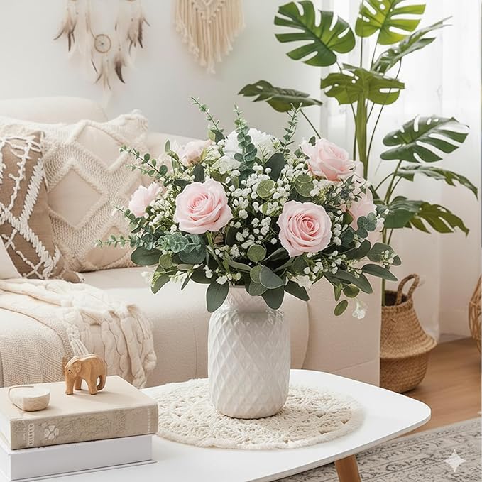 120 Pcs 5 Mixed Eucalyptus Greenery Stems Artificial Baby Breath Flowers Bulk Eucalyptus Leaves Bundle Faux for DIY Wedding Decoration Bouquets Home Arrangement Floral Vase Decor