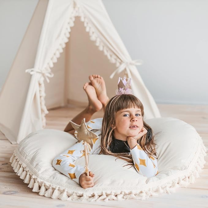MINICAMP Large Kids Floor Cushion – Ultra Fluffy Washable Bean Bag Chair & Reading Pillow with Boucle Sherpa Cover – Soft Kids Lounger Floor Seat for Playroom, Bedroom or Nursery - Made in EU