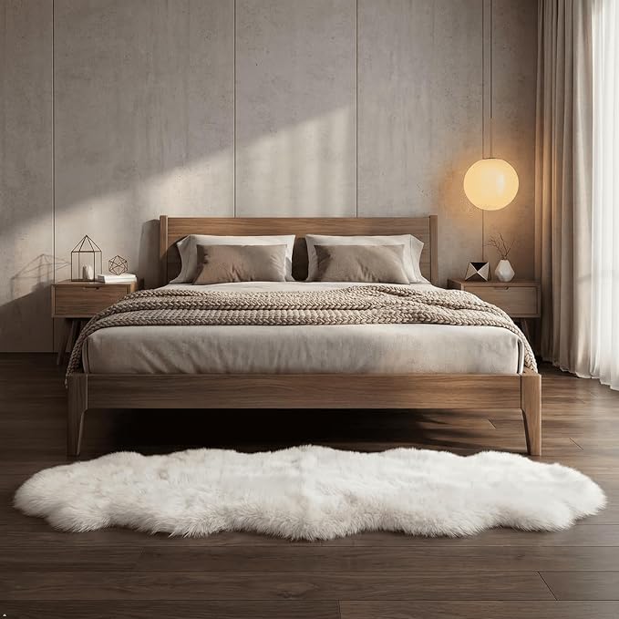 Premium Genuine Sheepskin Rug, Fuzzy Fluffy Shaggy Fur Wool Area Carpet for Soft Fur Pray Pup Mat,Bedroom,Living Room,Chair Sofa Seat Cover,Ivory White, 2' x 6'