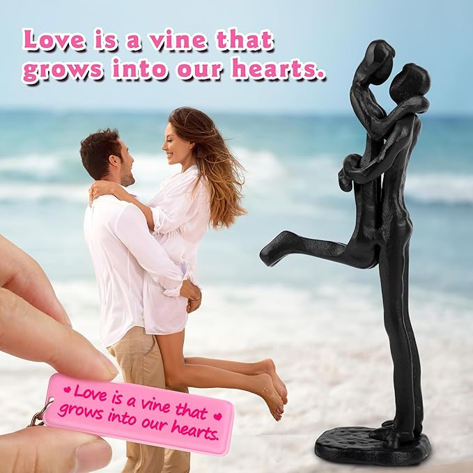 Kresecioo Loving Couple Iron Sculpture, Black Metal Couple Statue in Love, Wedding Anniversary Romantic Gifts for Wife Husband Girlfriend Boyfriend Women Men, Mothers Day for Wife Girlfriend