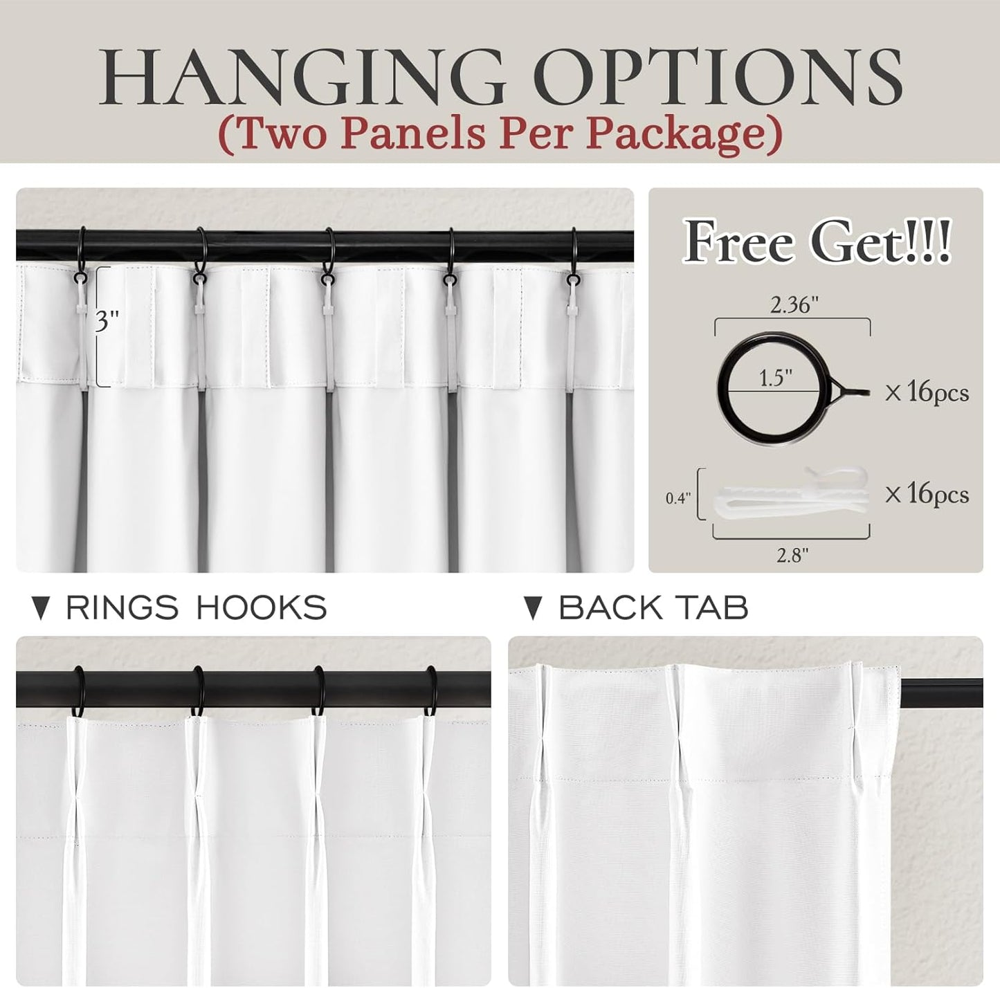 Bright White Curtains 108 Inches Long Pinch Pleated Linen Blackout Curtains for Living Room & Bedroom, Luxury Modern Floor to Ceiling Curtains Room Darkening Thermal Window Drapes Decor 9 FT