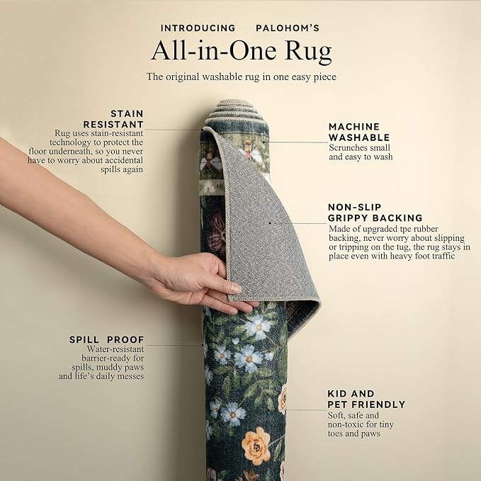 Machine Washable Living Room Rug: 6x9 Area Rugs for Bedroom Vintage Stain Resistant Non Slip Low Pile Lightweight Soft Carpet for Kitchen Dining Room Farmhouse Kids Room Nursery Indoor