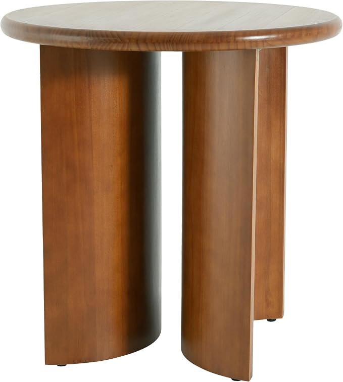 Christopher Knight Home Vines Modern Round Side Table, Living Room Sofa End Table, Small Coffee Table with Fan-Shaped Legs, Walnut