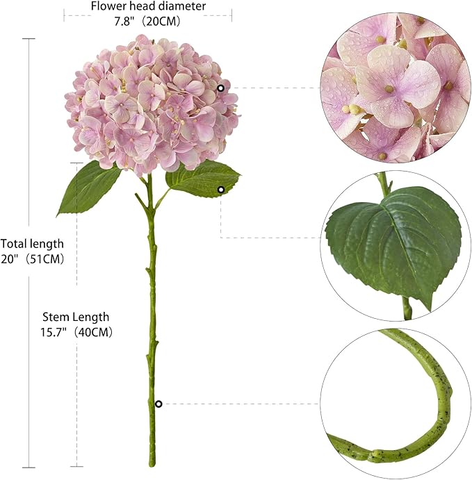 ZYTUYO 4PCS 20'' Real Touch Hydrangea Artificial Flowers Light Pink Champagne Faux Hydrangeas for Spring Porch Home Wedding Floral Arrangements Outdoor Party Baby Shower Table Centerpiece Xmas Decor