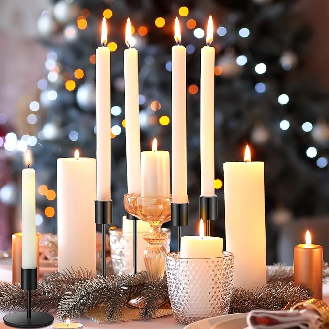 Sieral Candle Holders Bulk Taper Candlesticks Holders Set Modern Decorative Metal Candelabras for Wedding Anniversary Home Dinning Table Centerpiece Xmas Party Decor(Matte Black,24 Pcs)