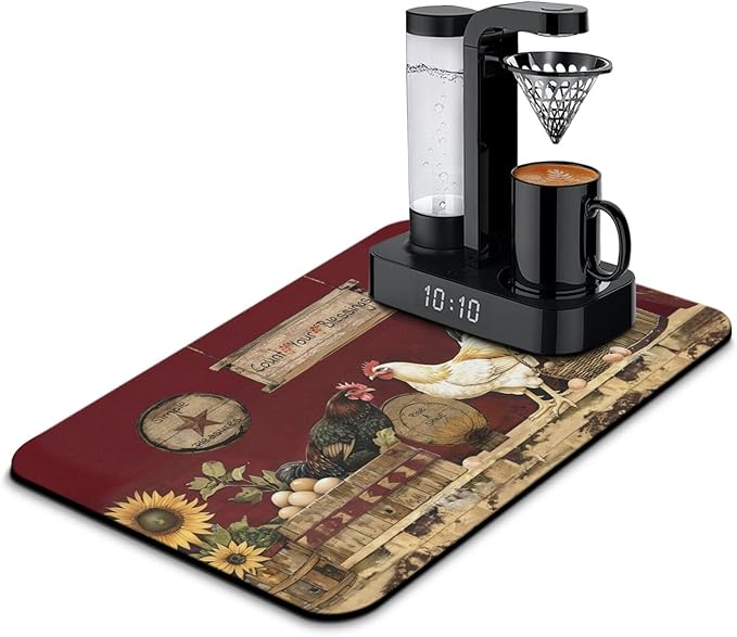 Fun Coffee Mat 23inx15in,Coffee Bar Mat for Countertops,Absorbent Hide Stain Anti-Slip Coffee Bar Accessories Fit Under Coffee Machine Mat,dish Drying Mats for Kitchen
