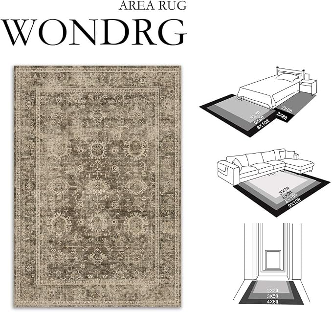3x4 Washable Area Rug for Entryway Brown Vintage Non-Slip Low Pile Distressed Rustic Carpet Door Mat Soft Small Door Mat Small Throw Rug for Entrance