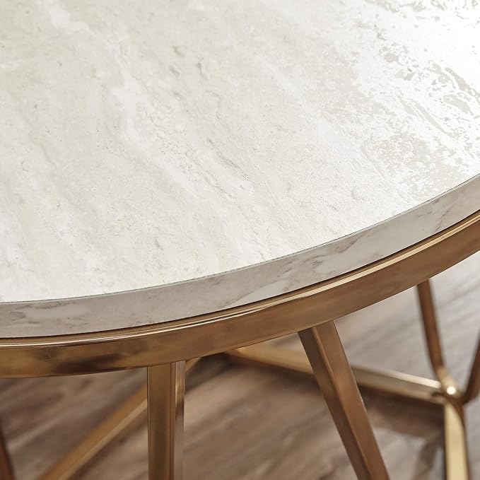 SEI Furniture Luna Round Faux Stone Side Table, Champagne