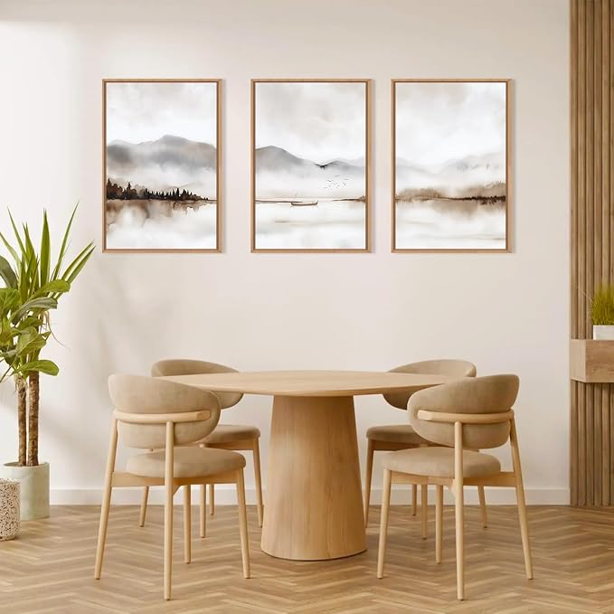 Neutral Abstract Mountain Framed Canvas Print Wall Art Set,Watercolor Beige and Gray Calming Landscape Wall Decor,Modern Minimalist Nature Artwork for Living Room,Bedroom-16 x24 x3