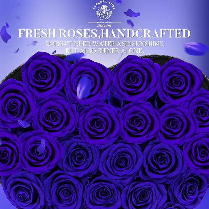 Impouo Preserved Rose in Heart Shape Box, 27 Forever Flowers, Eternal Roses, Birthday Gifts for Women, Wife, Her, Mother's Day, Blue