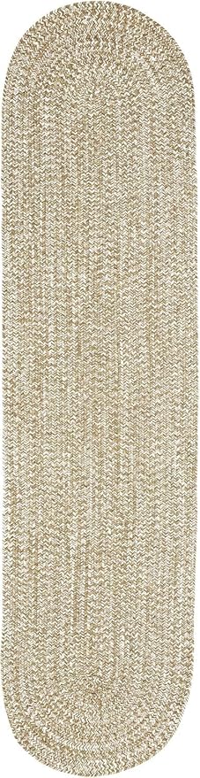 Superior Indoor/Outdoor Runner Rug, Dual-Tone Reversible Braided Floor Decor for Patio, Front Porch, Entryway, Living Room, Office, Nursery, Artistic Home, 2' x 8' Oval, Canvas-White