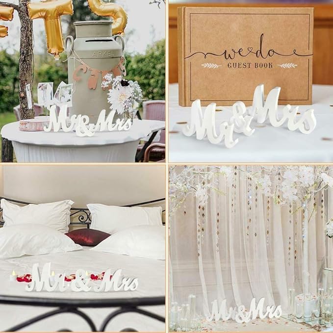 Mr & Mrs Sign for Wedding Table, Large Mr and Miss Wooden Letters, Party Decoration Head Table Wedding Wood Letter, Just Married Sign Anniversary Party Valentine's Day Decor (white)