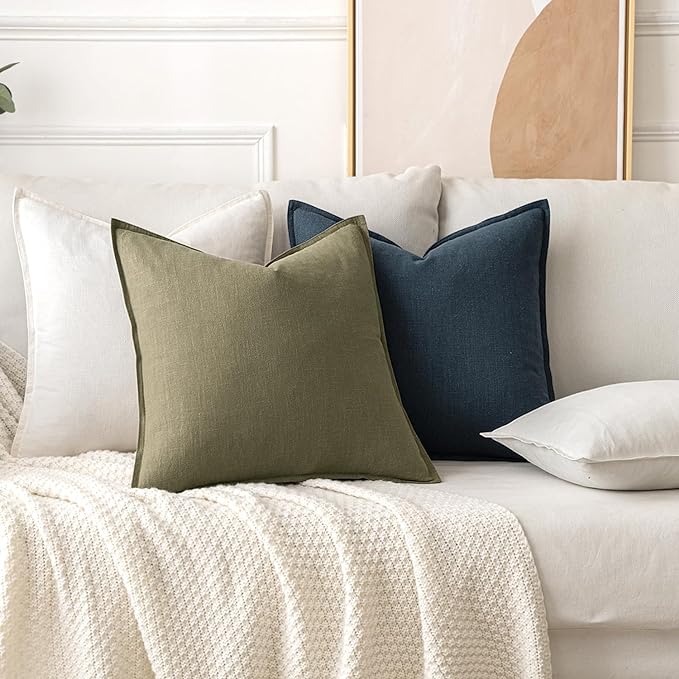 MIULEE Decorative Linen Euro Sham Pillow Covers 24x24 Light Olive Green Boho Farmhouse Neutral Couch Throw Pillows for Bed Pack of 2 Accent Modern Pillowcase Summer Sofa Livingroom Home Decor