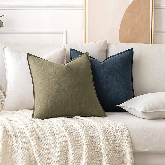 MIULEE Decorative Linen Euro Sham Pillow Covers 24x24 Cream White Boho Farmhouse Neutral Couch Throw Pillows for Bed Pack of 2 Accent Modern Pillowcase Sofa Livingroom Home Decor