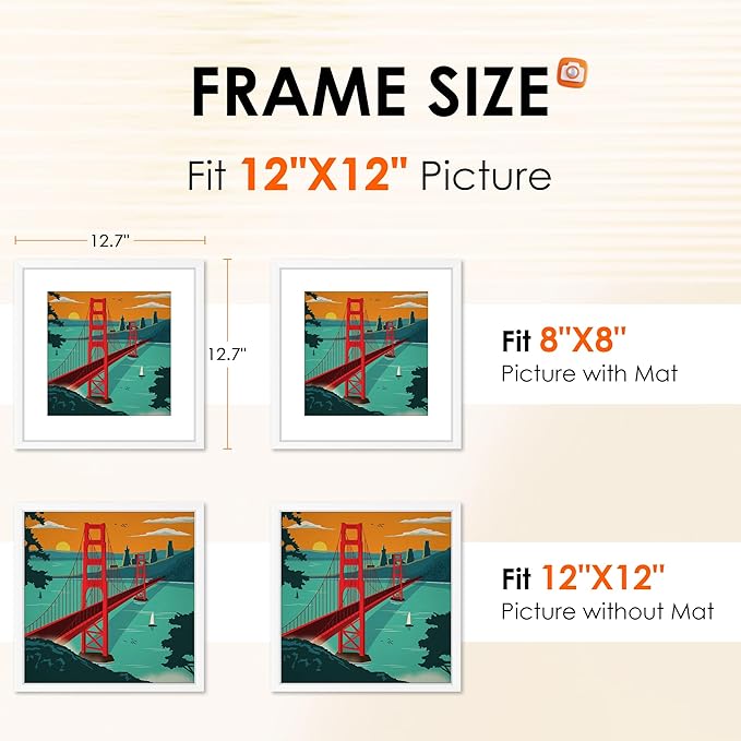 FIXSMITH 12x12 Picture Frame White Set of 2, Photo Frame with HD Plexiglass, Display Pictures 8x8 with Mat or 11x17 Without Mat, White Picture Frames Collage Wall Decor, Gallary Wall Frame