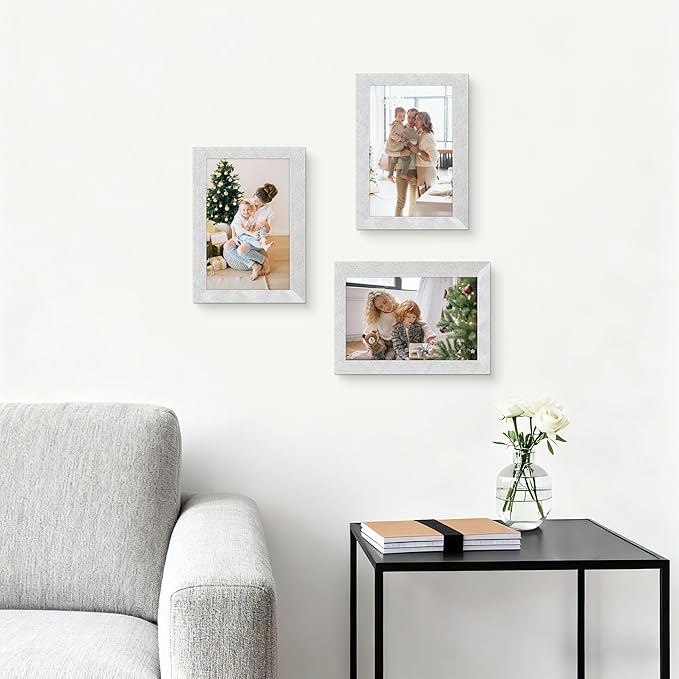 Picrit 4x6 Picture Frame Set of 12, Display 3.5x5 with Mat or 4x6 without Mat, Photo Frames for Wall Mounting or Table Top Display, Silver