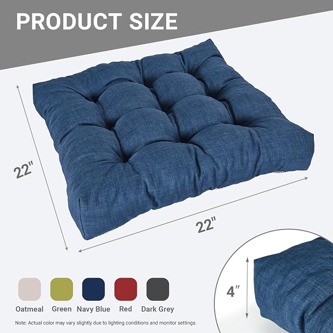 Large Square Floor Cushions Set of 2, 22 x 22 Inch with Non-Slip Bottom, Memory Foam Floor Pillow for Sitting, Meditation & Yoga, Soft Supportive Floor Seating Cushion for Adults & Kids (2, Navy Blue)