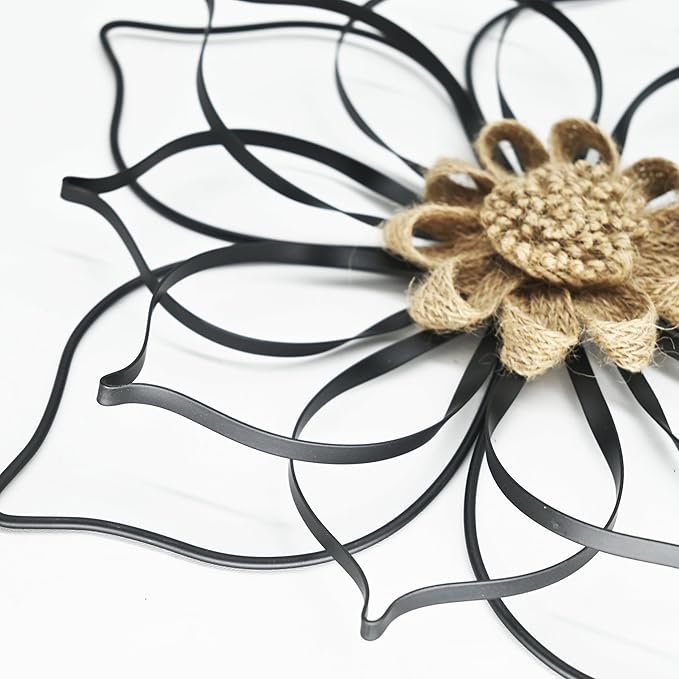 Remenna Metal Flowers Wall Decor, Metal Rustic Wall Art Decoration Farmhouse Wall Decorations Multiple Floral Hanging Decor for Bathroom Living Room Home Office Garden Kitchen (Black -2)