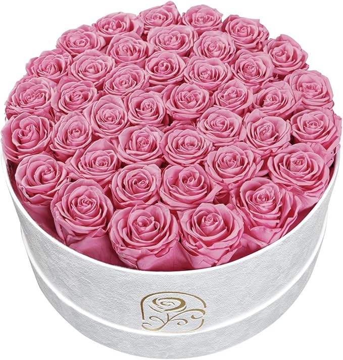 Gifts for Women Preserved Roses Flower Box, Luxury Velvet Box with 40 Roses, Preserved Flowers, Romantic Gift for Her, Wife, Girlfriend, Birthday Anniversary Christmas (Pink)