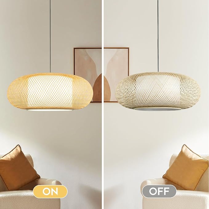 Bamboo Pendant Light 23" 3-Light japanese Light Living Room Dining Room | Farmhouse Boho Hanging Light Large Kitchen Island Antique Rattan Wabi Sabi Ceiling Light, Large Hotel, Homestay & Restaurant