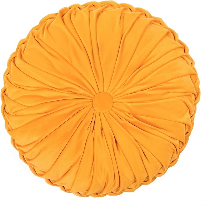 Lush Decor Round Pleated Soft Velvet Decorative Throw Pillow, 1 Count, 15" Diameter, Navy - Blue Plush Round Pillow, Seat Cushion, Decorative Pillows For Bed, Couch, Or Chair