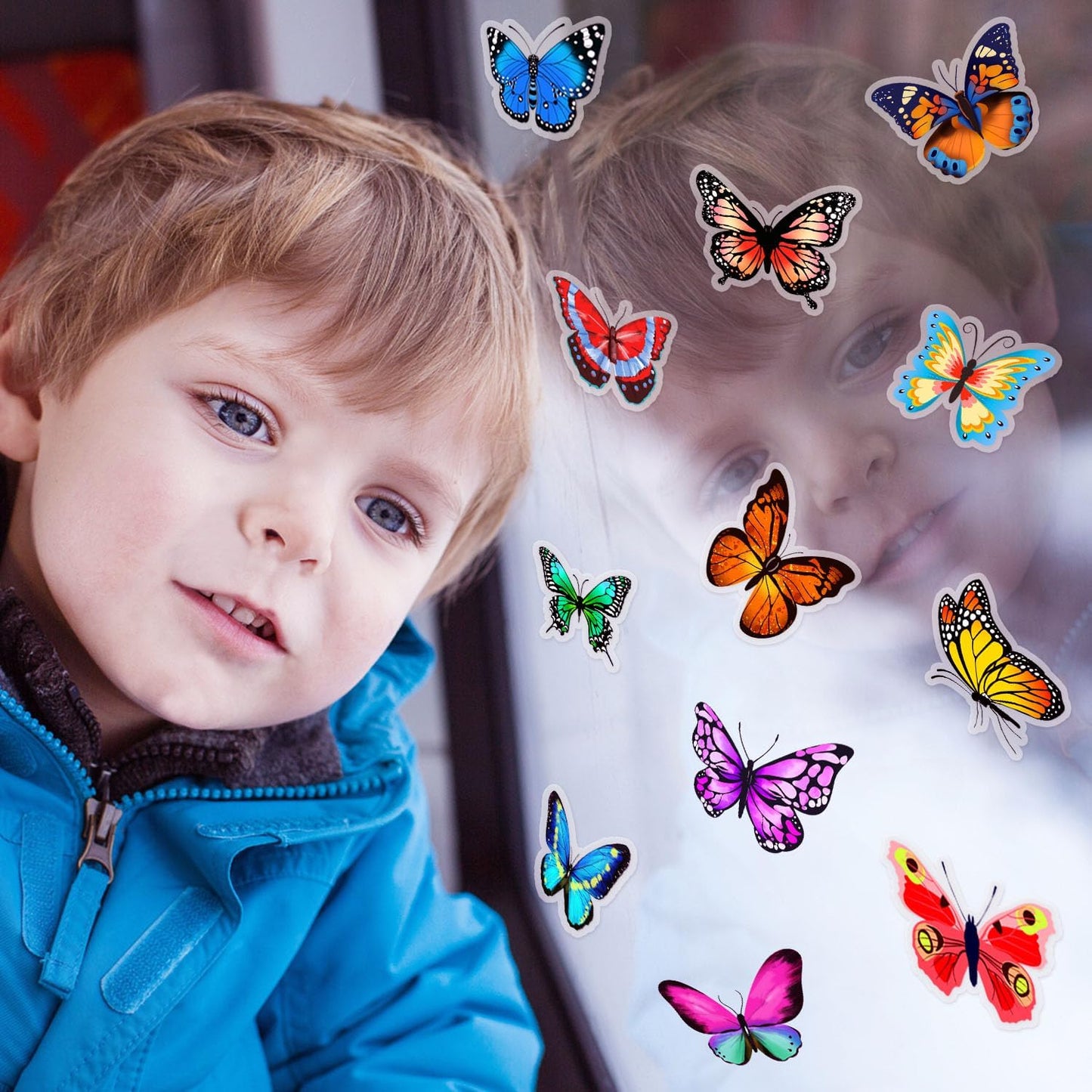 Window Clings Stickers for Kids Window Gel Clings Decals Thick Gel Clings Toddlers and Adults Classroom Home Nursery Airplane Birthday Party Supplies (Butterfly)