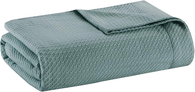 Madison Park 100% Egyptian Cotton Lightweight Summer Blanket, Breathable Waffle Knit Design, Soft Cozy All-Season Throw for Bed, Couch or Sofa, Teal King Size (108"x90")