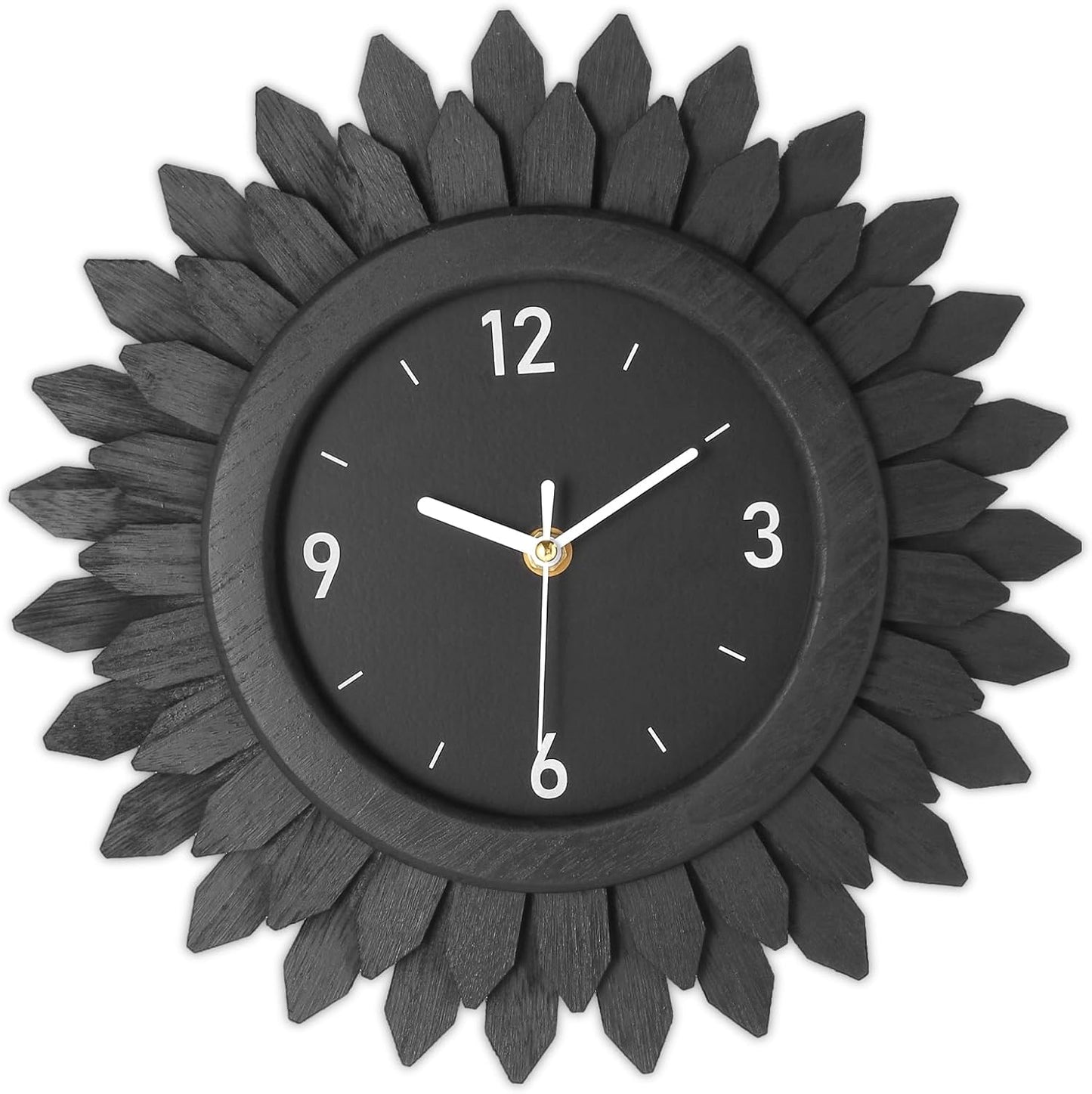 Honiway Wall Clock Battery Operated 12 Inch Rustic Wooden Boho Sunburst Decorative Wall Clock Silent Non-Ticking Black Wall Decor Clocks for Living Room Kitchen Bathroom Bedroom (Black)