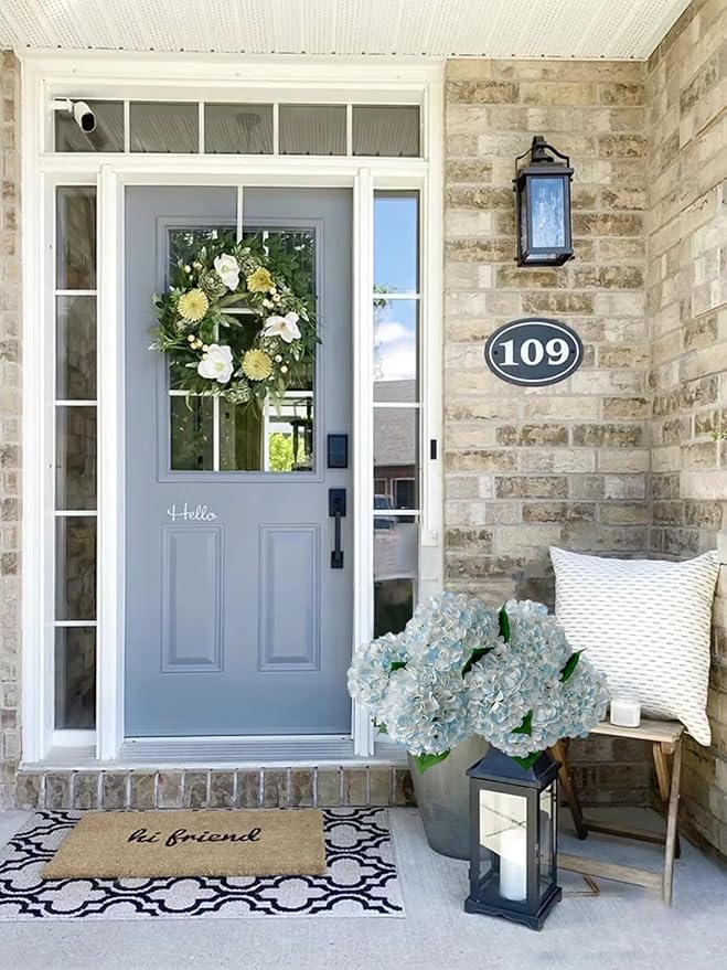ZYTUYO 5 Pcs White & Light Blue Silk Hydrangeas Artificial Flower Boho Dried Touch 20'' Faux Hydrangeas for Indoor Home Decor Kitchen Living Room Outdoor Porch Wedding Flower Arrangement