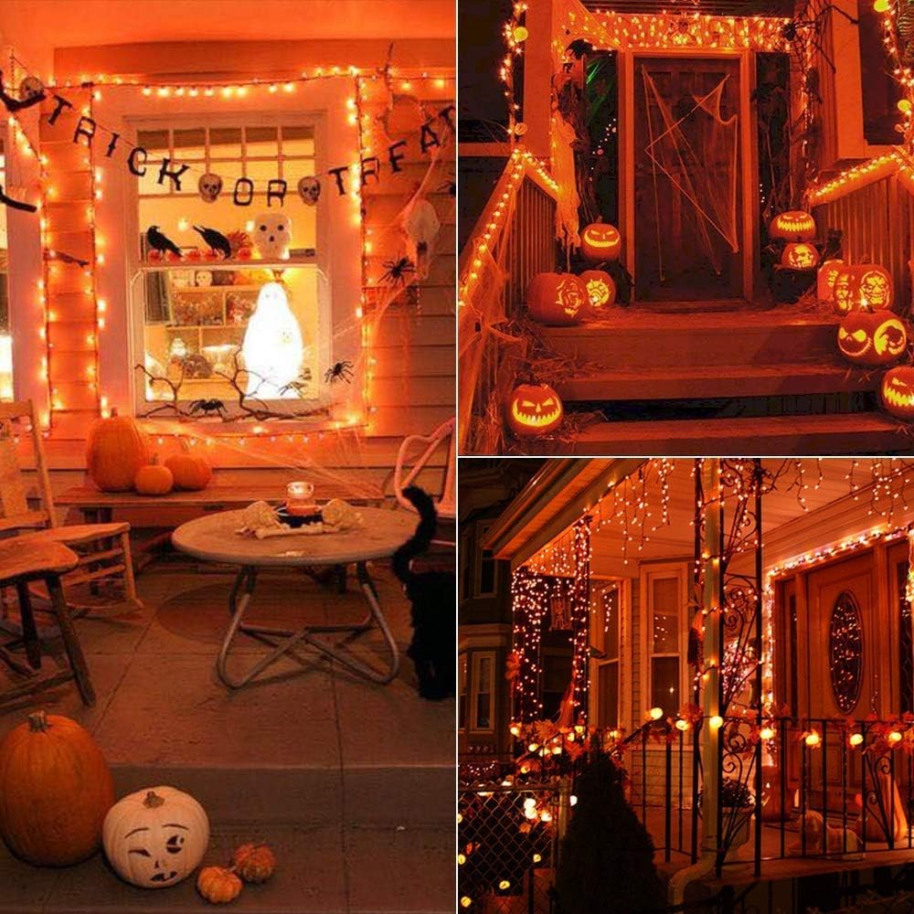 Brizled Orange Halloween Lights, 33ft 100 LED 5mm Wide Angle Orange Halloween String Lights, 120V UL Certified Connectable Mini Amber Light String for Tree Party Home Indoor Outdoor Decor, Black Wire
