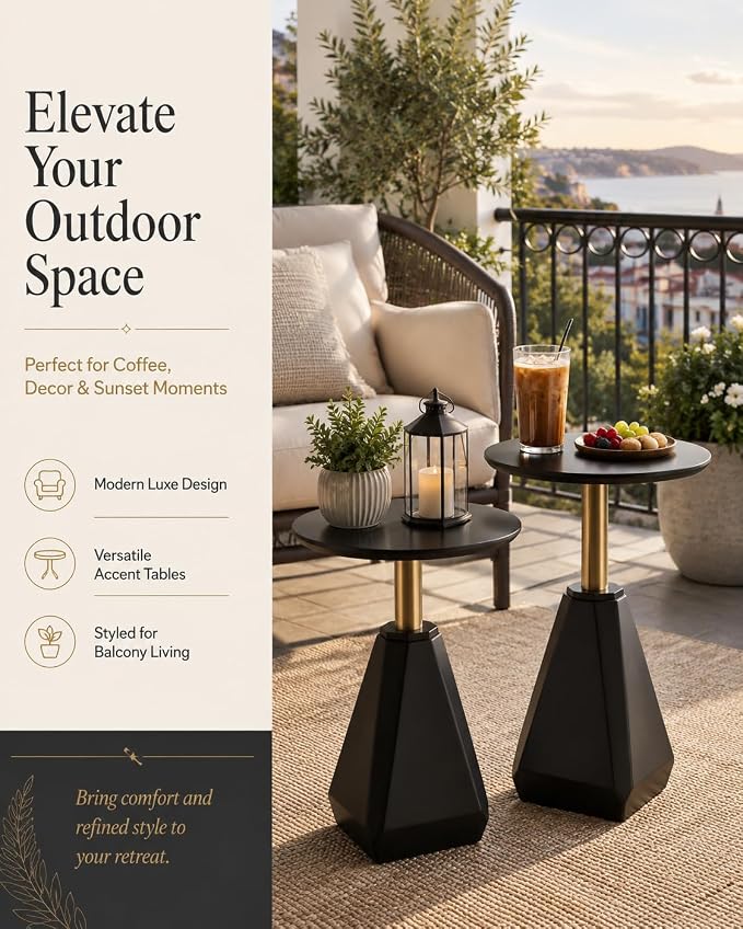 Round Wood Side Table, Set of 2, Coffee Nightstand Cocktail Drink Modern Accent Circle End Table, Wood Pedestal Base for Living Room, Bedroom, Small Spaces, Offices, Black