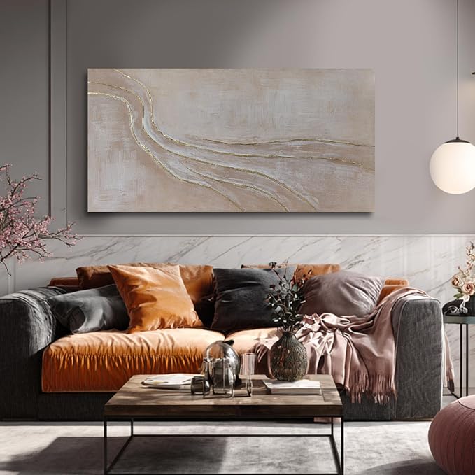 NBAODAN Gold and Pink Wall Paintings Line Art Pictures Large Abstract Canvas Wall Art 24"x48" Textured Artwork for Bedroom Entryway Office Wall Decor