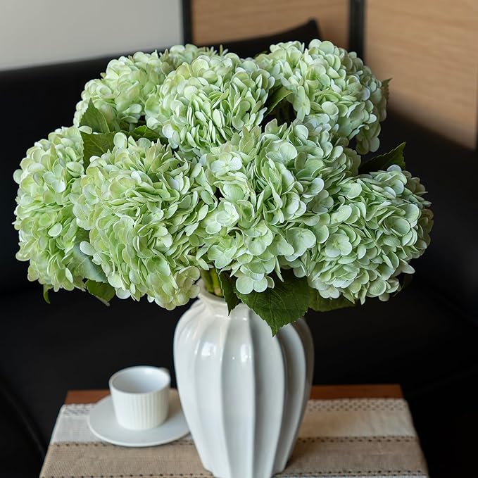 DUYONE 3PCS 22 inch Lifelike Artificial Hydrangea Large Flowers Artificial Flowers Dry Flowers Outdoor Wedding Christmas Office Family Party Living Room Table Decoration (Light Green)