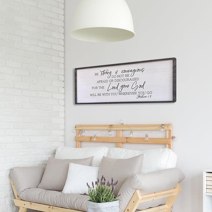 Be Strong And Courageous Sign Wall Decor 40"x15" Large Farmhouse Living Room Plaque Joshua 1:9 Bible Verse Inspirational Quote Positive Faith Home Hanging Rustic Catholic Scripture Christian Art (Black)