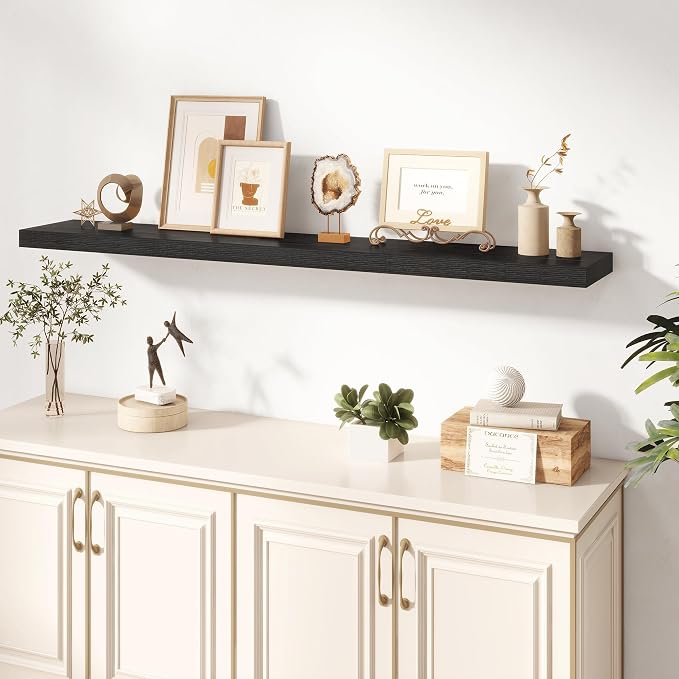 Dreamland 55 Inches Floating Shelves for Wall, 8" Deep Long Floating Shelves Set of 1, Large Display & Storage Shelf, Wall Shelf for Bathroom Bedroom Living Room Kitchen Office, Black