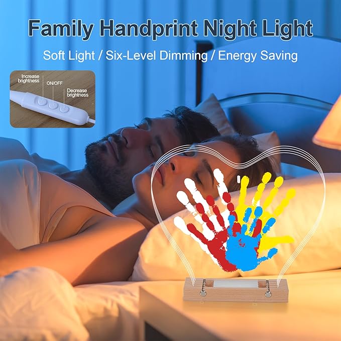 Bixinyo Family Handprint Kit with Light, Baby Hand and Footprint Kit, DIY Craft Keepsake, Family Gifts for Mom, New Parents, Mother's Day, Adoption, Baby Shower Gifts for Boys & Girls (Heart, Nature)