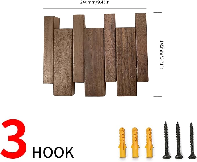 Wooden Coat Rack Hanger Wall Mount with 3 Hooks Wall Mounted Coat Rack Wall Mount Made of Walnut Wood