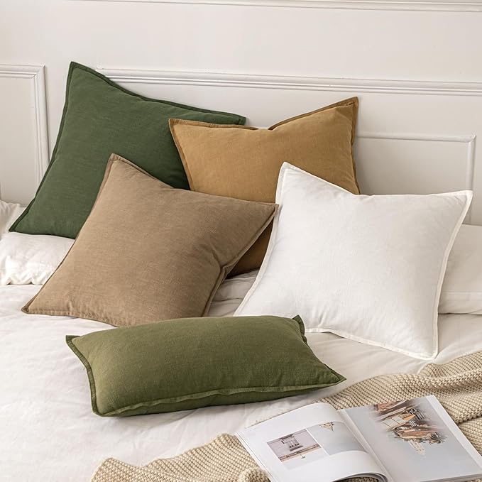 MIULEE Decorative Linen Euro Sham Pillow Covers 24x24 Cream White Boho Farmhouse Neutral Couch Throw Pillows for Bed Pack of 2 Accent Modern Pillowcase Sofa Livingroom Home Decor