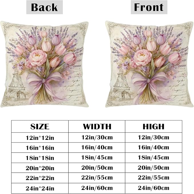 Vintage Tulip Pillow Covers Retro Lavender Throw Pillow Covers 16x16 Pink Purple Flower Bouquet Pillow Cases Spring Summer Shabby Chic Floral Cushion Case for Sofa Couch 2 Pack