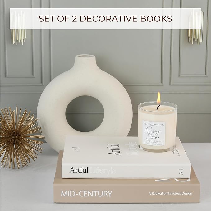 Aesthetic Decorative Books - Set of 2 Stylish Boxes Enhance Your Coffee Table, Bookshelf or Mantel Decor - Beautiful Fake/Faux Books for Modern Home Decoration, Photo Storage and as a Keepsake Box