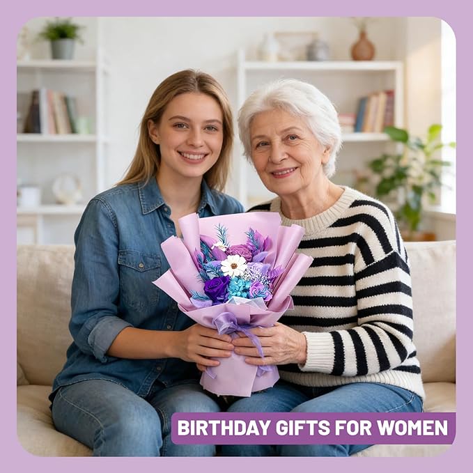 Birthday Gifts for Women, Flowers for Delivery, Forever Preserved Rose Flowers Fresh Bouquet, Valentines Mothers Day Gifts for Mom Grandma Wife Her