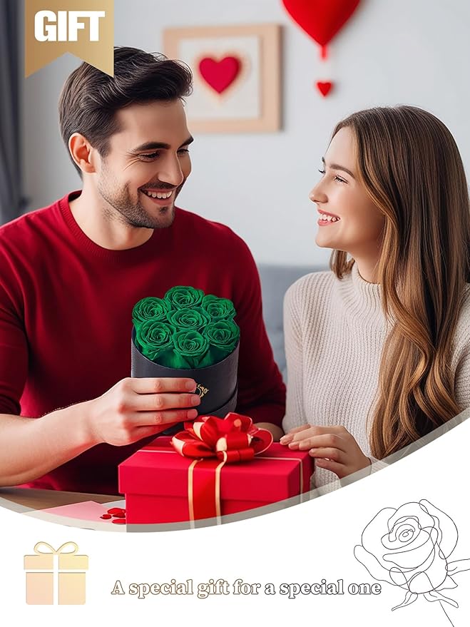 Beaulasting Long Lasting Preserved Roses in a Box Last a Year Forever Flowers for Her Mom Wife Anniversary Birthday (Round Black Box, Blackish Green)