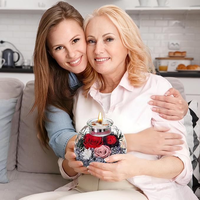 Mothers Day Rose Gifts for Mom Birthday Gift for Women Flowers for Delivery Preserved Flowers Forever Eternal Rose in Glass Dome Mothers Day Flower Gifts for Wife Grandma Sister from Daughter Red Gray