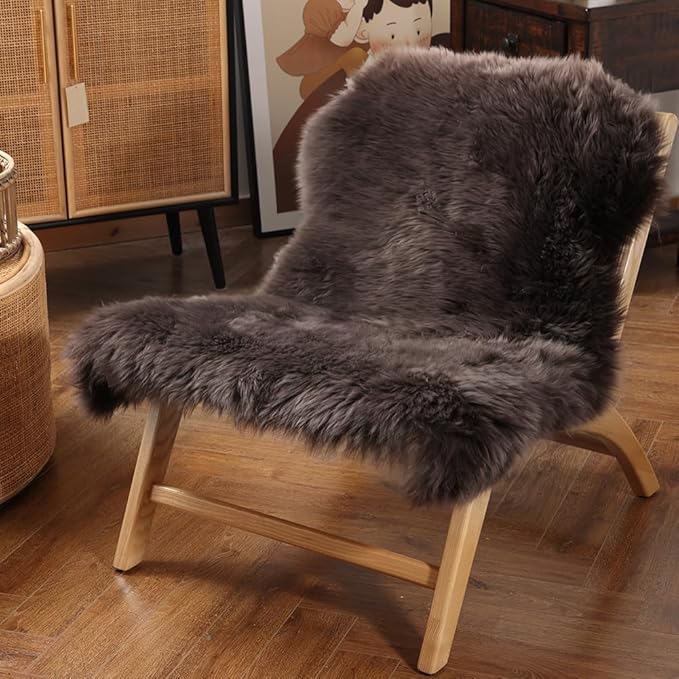 IRIWOOL Premium Genuine Fur Sheepskin Rug Real Australia Sheepskin Natural Luxury Fluffy Lambskin Fur Area Rug Seat Covers for Kids Bedroom Sofa Chair Cover (Dark Walnut, Single Pelt/2ft x 3ft)