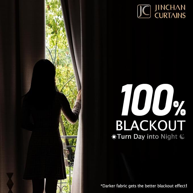 jinchan Short Blackout Curtains for Bedroom 63 Inch Length Pretty Linen Drapes Thermal Kitchen Traverse Curtains with Grommet Light-Locking Lined Basement Window Drapes Natural (50W x 63L 2 Panels)