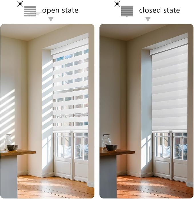 AOSKY Cordless Zebra Blinds for Windows Pull Down Roller Window Shades Dual Layer Light Filtering Privacy for Day and Night, Free-Stop Door Shades for Home Easy to Install (48" W X 72" H, White)