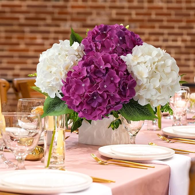 JINWOE Dark Purple Flowers for Decoration,5Pcs 20Inch Large Lifelike Silk Flowers for Indoor Bouquet Table Centerpieces Floral Arrangements Home Wedding Home
